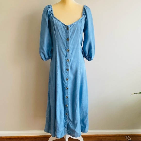 Zara off the shoulder chambray Lyocell dress - Picture 4 of 10